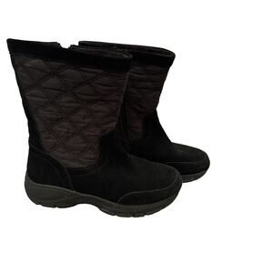 LANDS END Women's Black Quilted Suede All Weather Mid-Calf Zip Boots Size 7.5 B